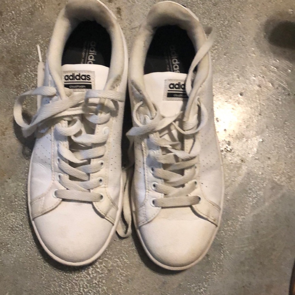 Adidas Womens Cloudfoam Advantage Sneakers White AW4323 Tennis Leather Low Top
